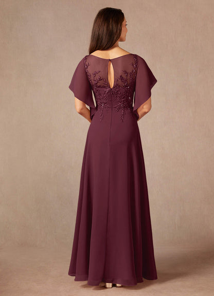 Cabernet A-Line Boatneck sequins Chiffon Dress