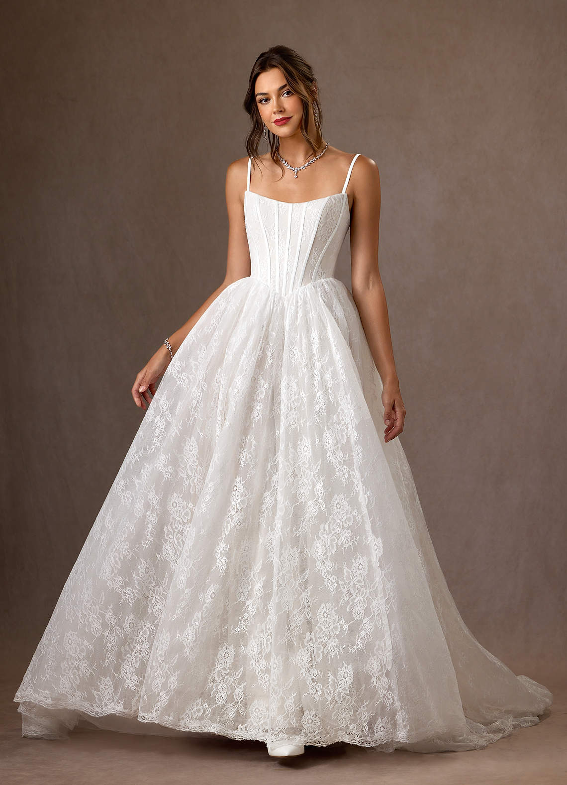 Diamond White Ball-Gown Strapless Lace Dress