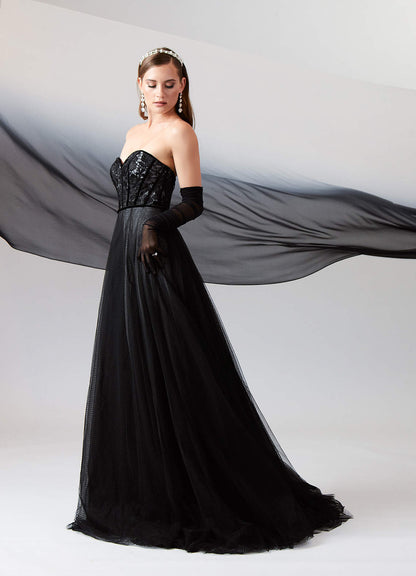 Black Diamond White Ball-Gown Lace Tulle Dress