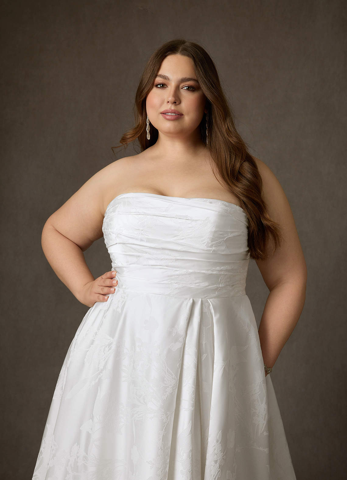 Diamond White A-Line Strapless Floral Jacquard Dress