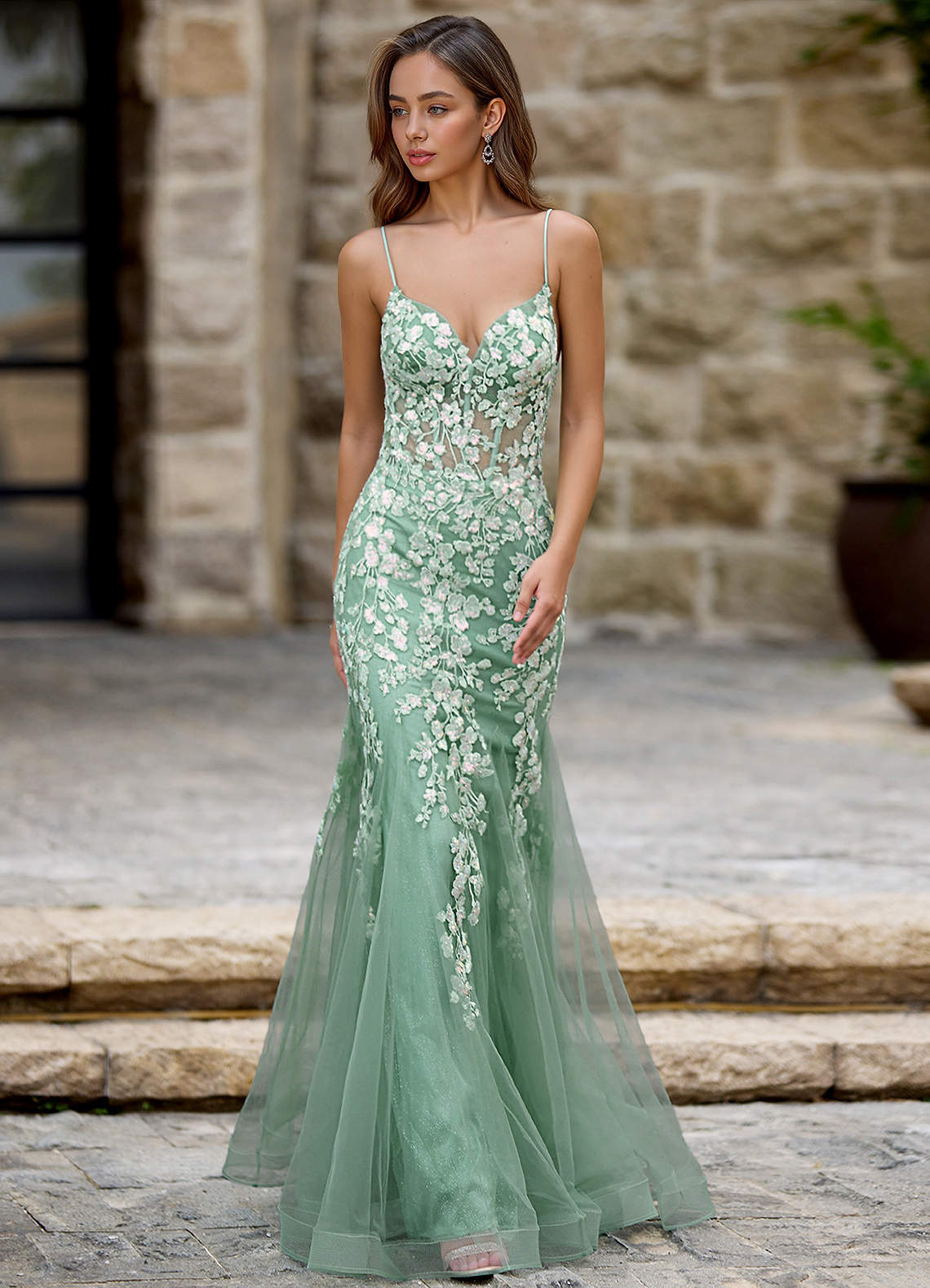 Dentelle Light Green Mermaid Prom Dress