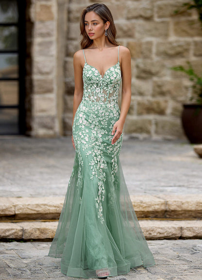 Dentelle Light Green Mermaid Prom Dress