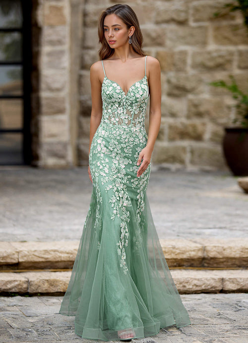 Dentelle Light Green Mermaid Prom Dress