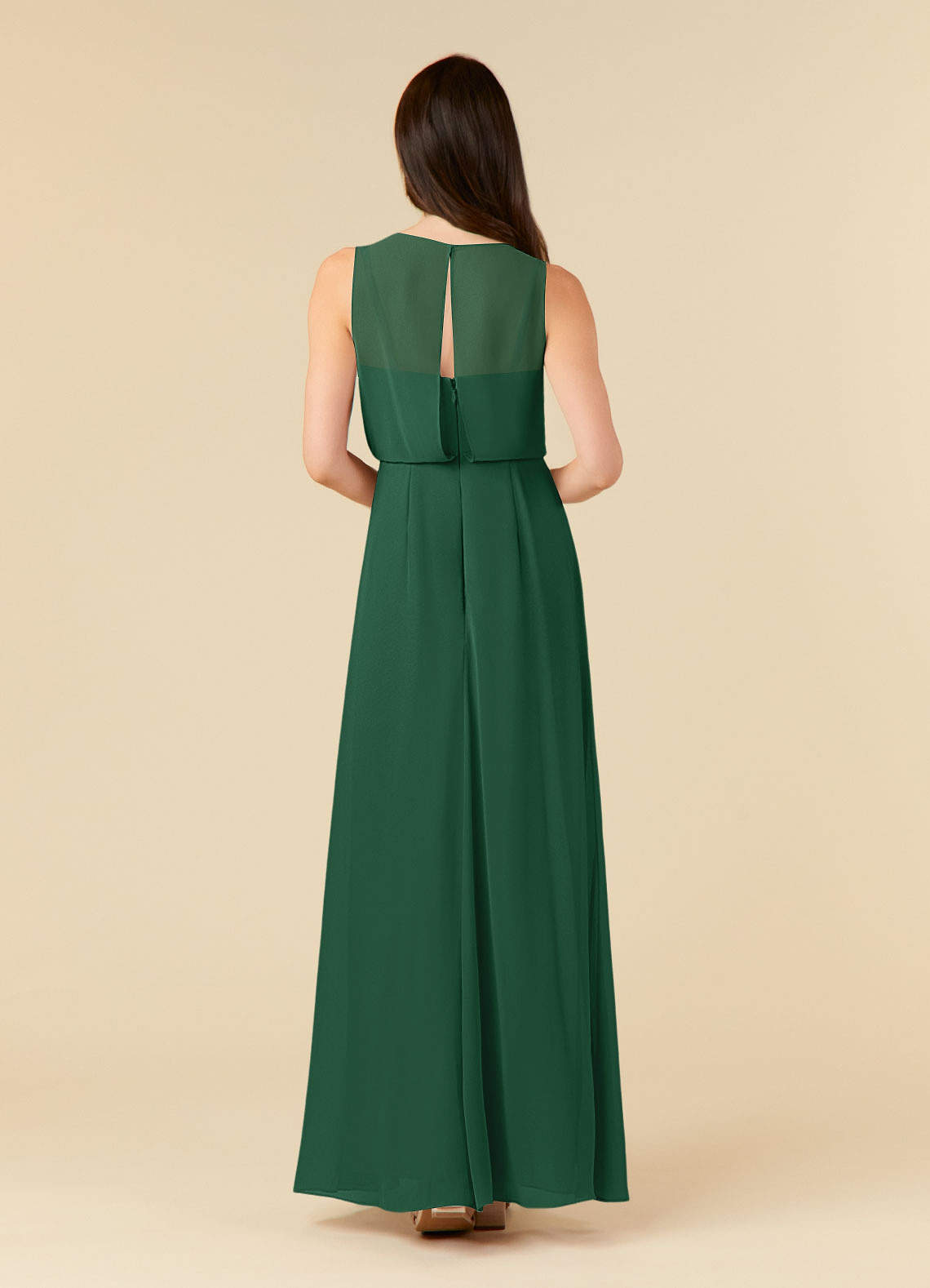 Dark Green A-Line Scoop Pleated Chiffon Dress