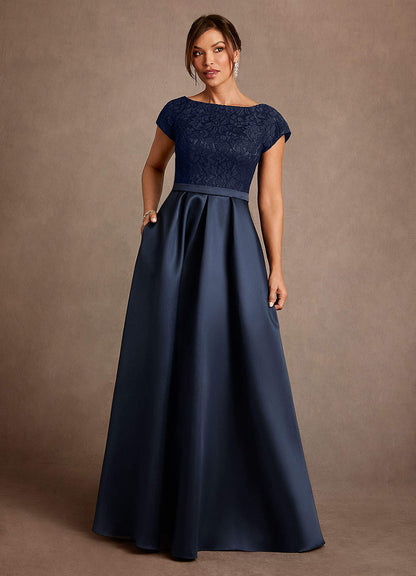 Dark Navy A-Line Pleated Lace Dress