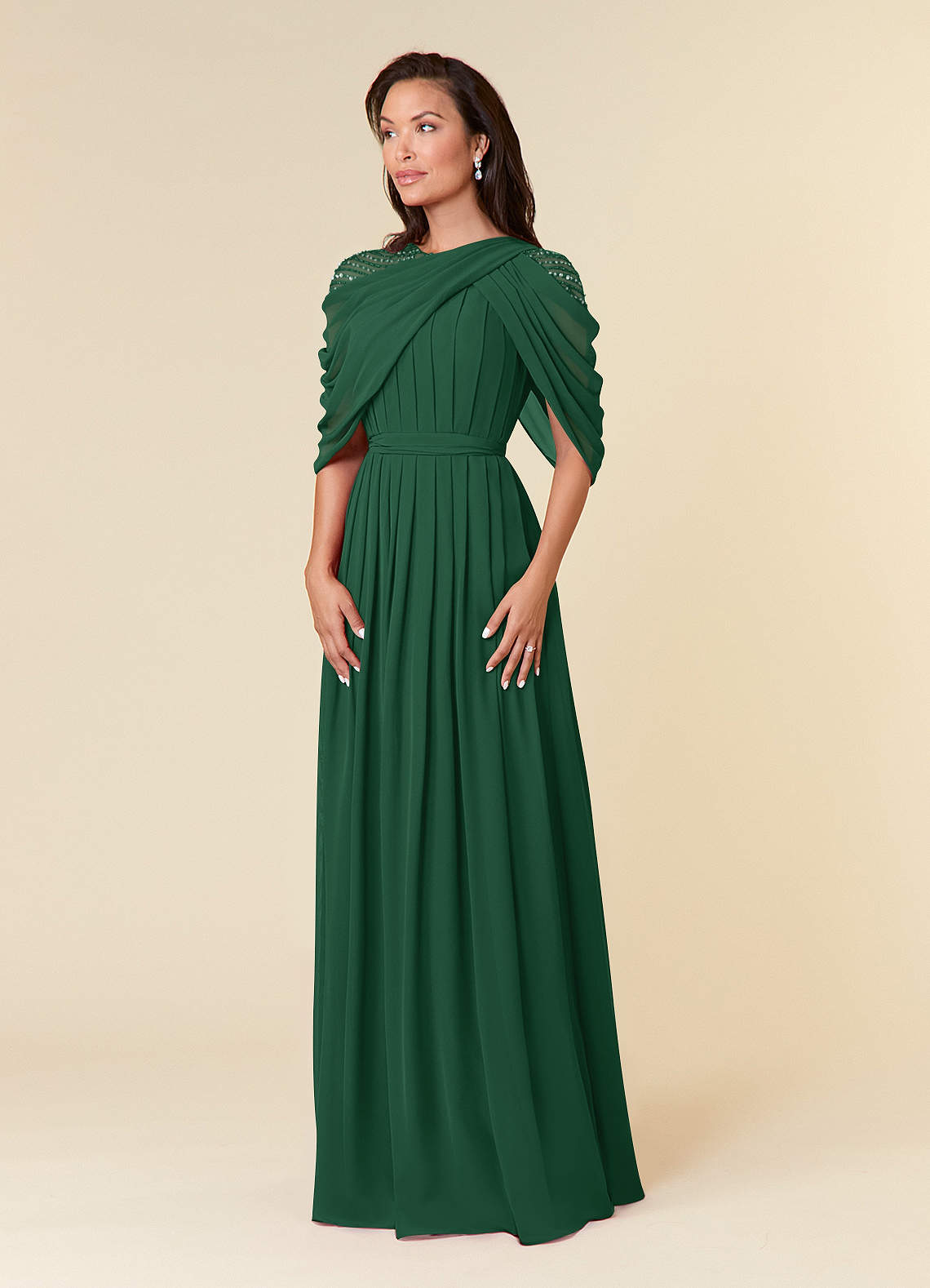 Dark Green A-Line Sequins Chiffon Dress