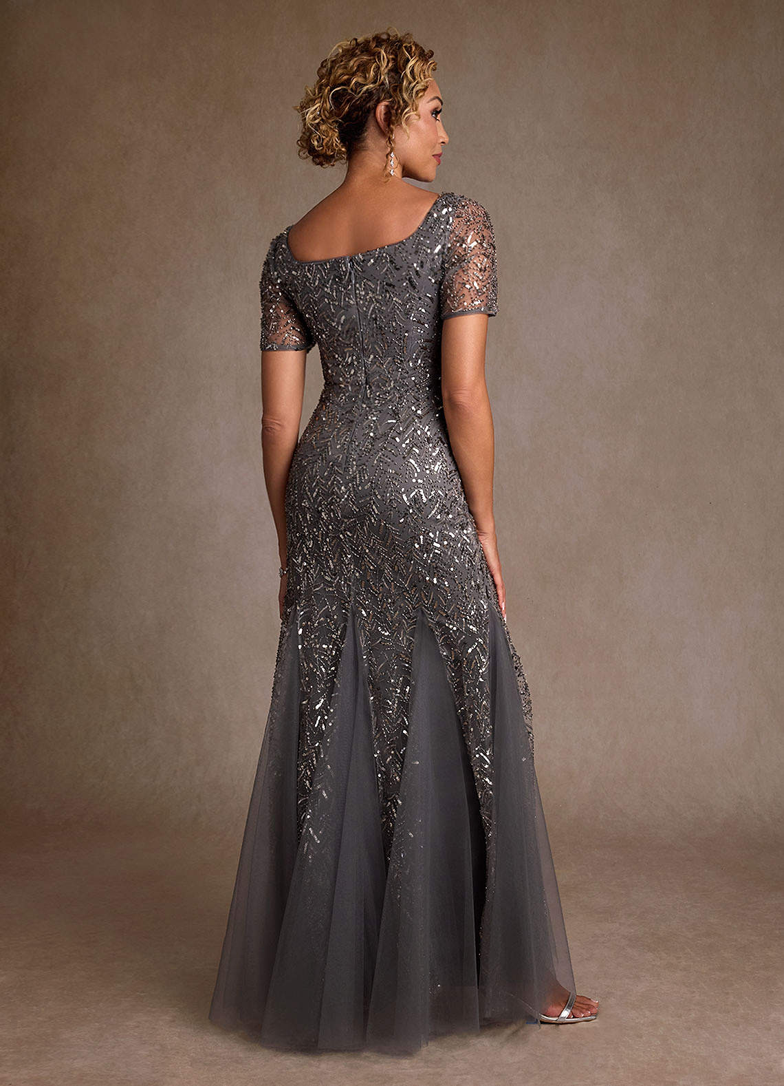 Steel Grey Trumpet Sequins Dress