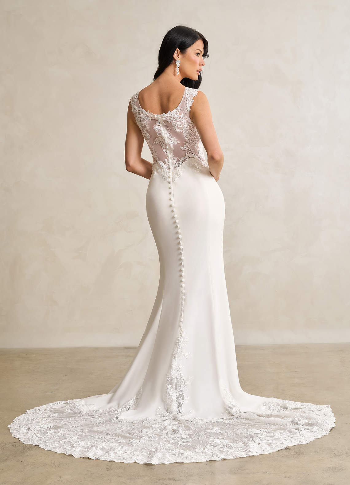 Diamond White Mermaid Scoop Sequins Stretch Crepe Dress