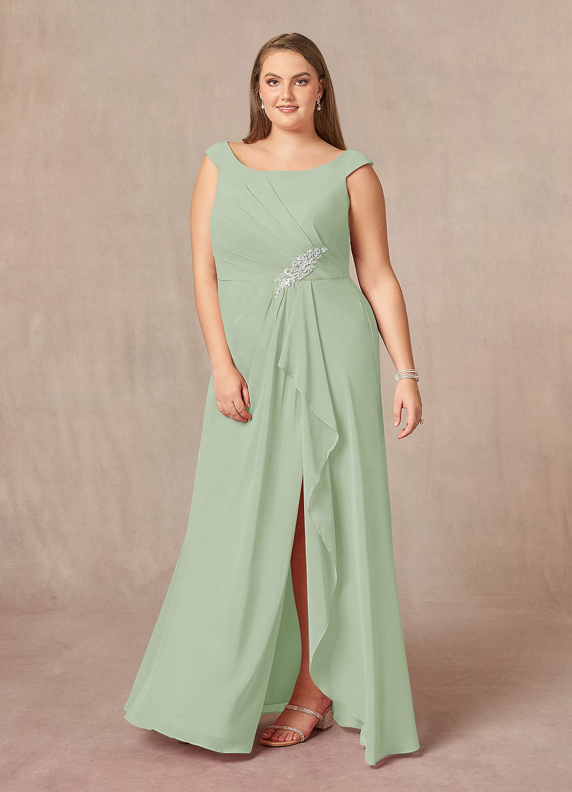 Dusty Sage A-Line Pleated Chiffon Dress