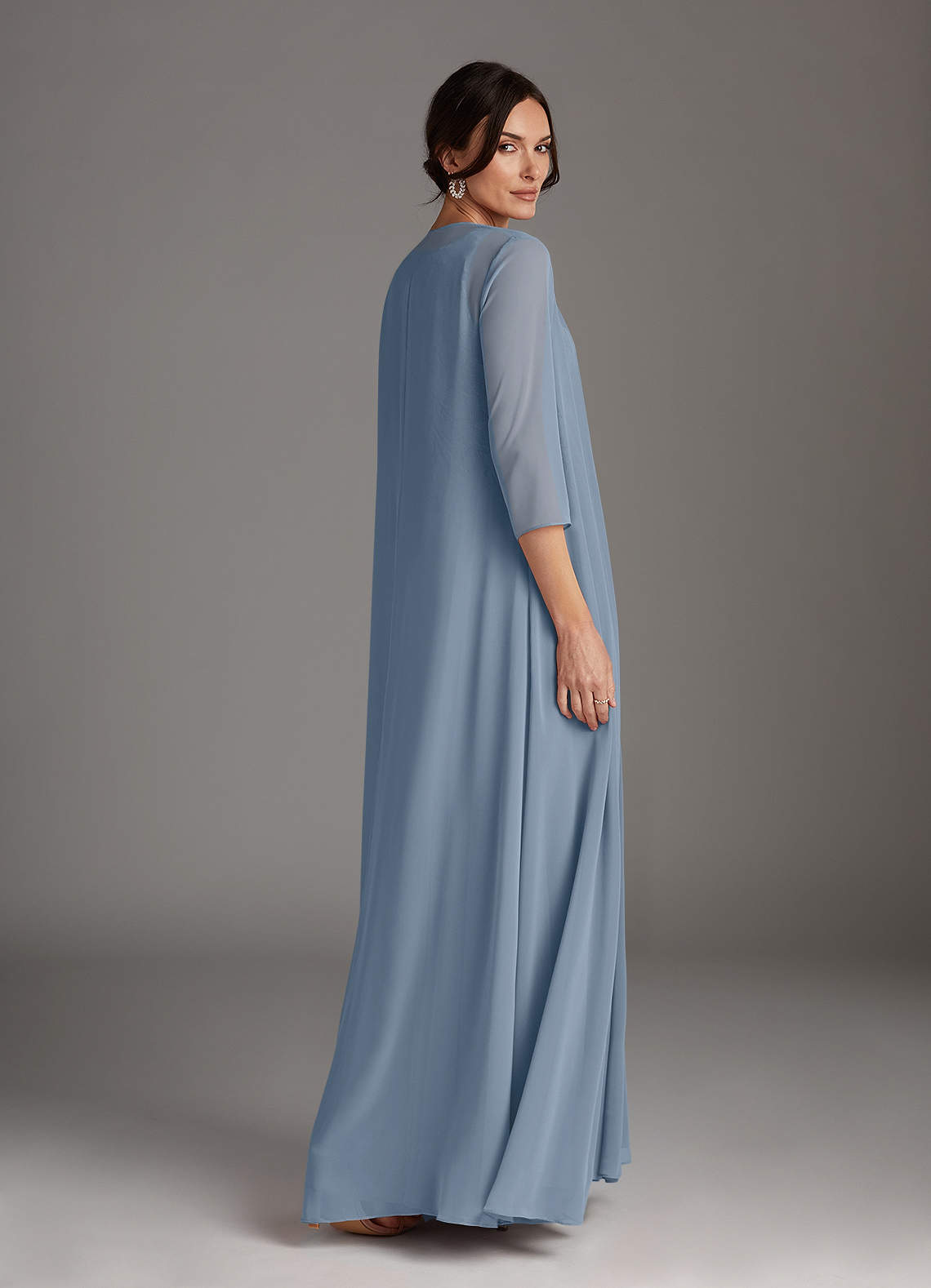 Dusty Blue A-Line Scoop lace Chiffon Dress