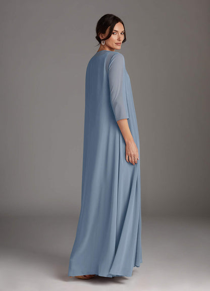 Dusty Blue A-Line Scoop lace Chiffon Dress