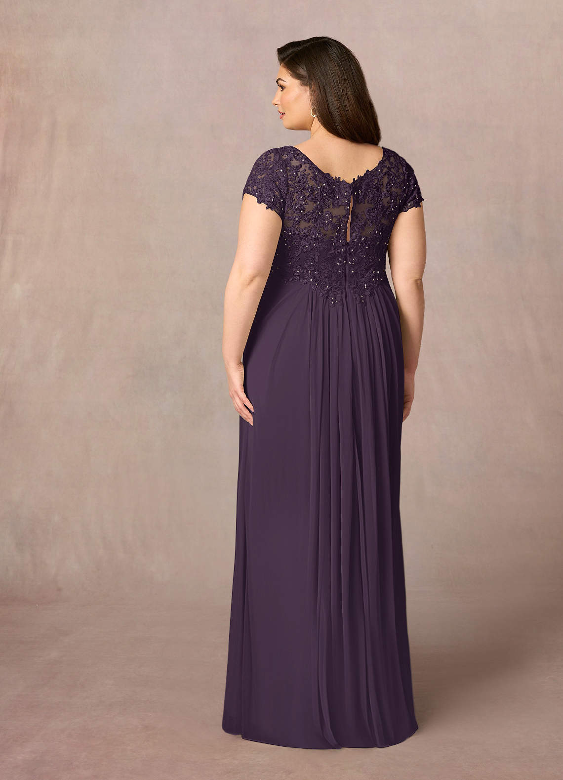 Plum A-Line V-Neck Sequin Lace Lace Dress