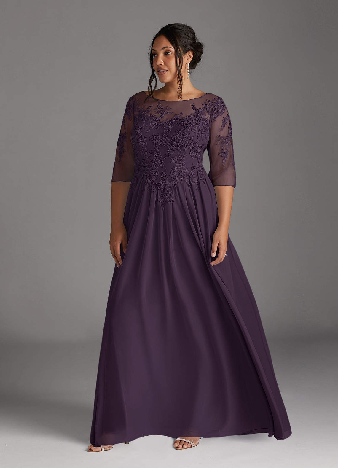 Plum A-Line Scoop lace Mesh Dress