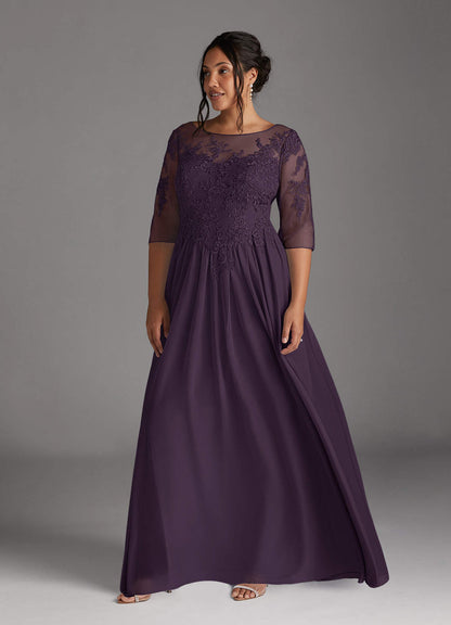 Plum A-Line Scoop lace Mesh Dress