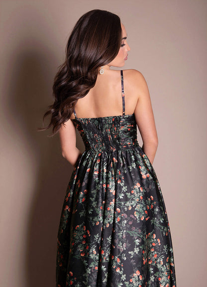 Suzana Noir Rosette Maxi Dress