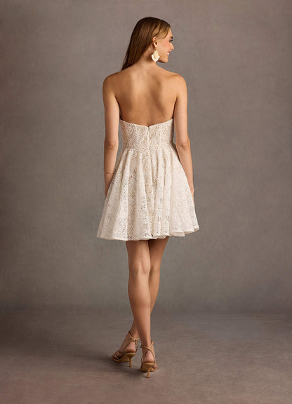 Anyssa White Pleated Mini Dress  Dress