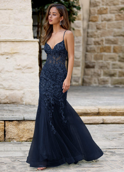Dentelle Navy Mermaid Prom Dress  Dress