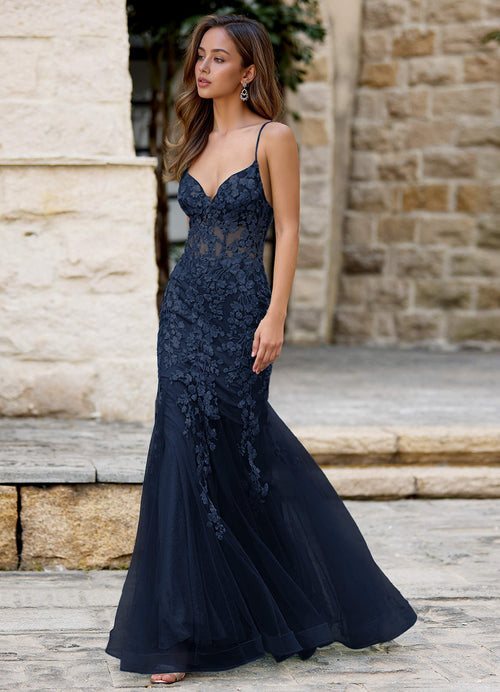 Dentelle Navy Mermaid Prom Dress  Dress