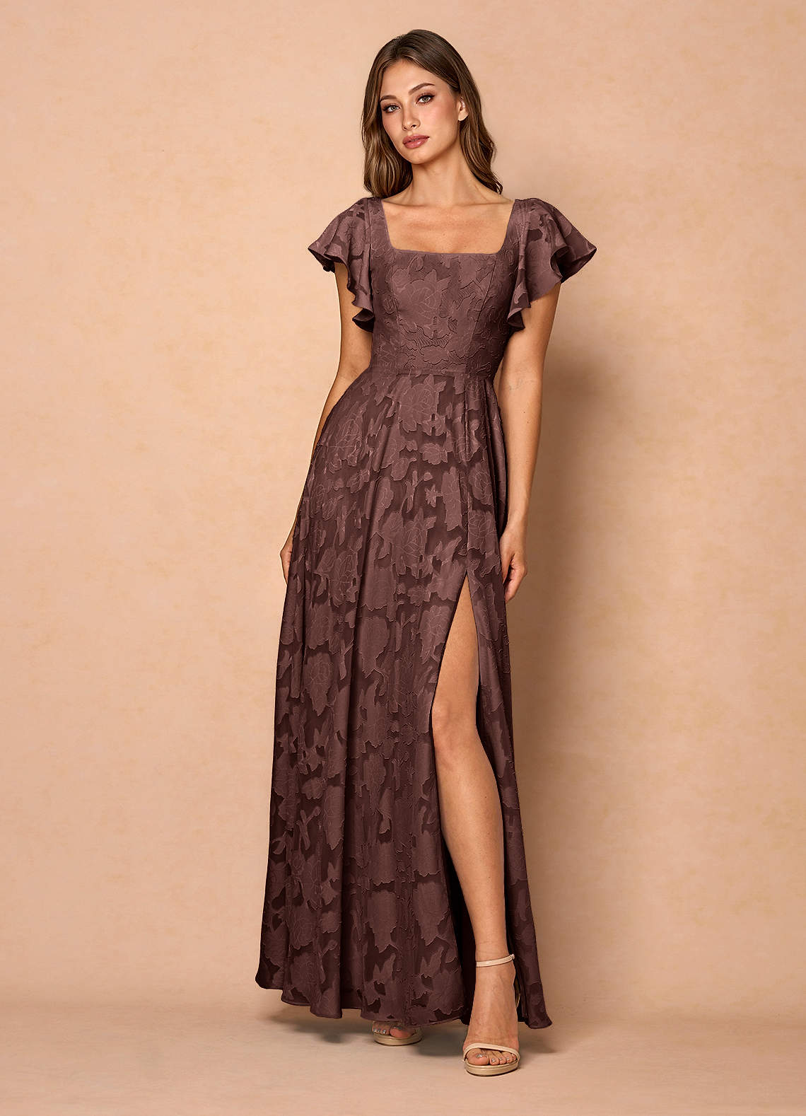 Anna Mocha Coco Ruffled Maxi Dress