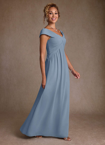 Dusty Blue A-Line Pleated Chiffon Dress