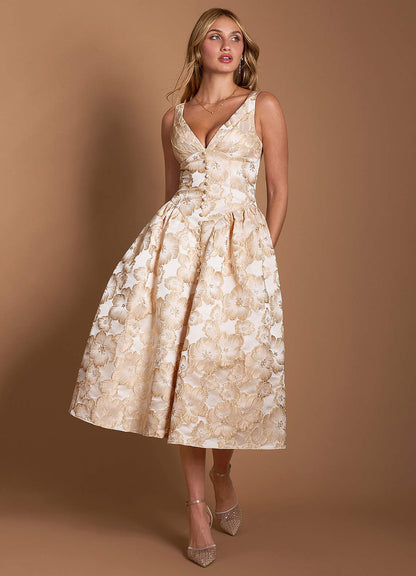 Sylvia Gilded Cream Midi Dress