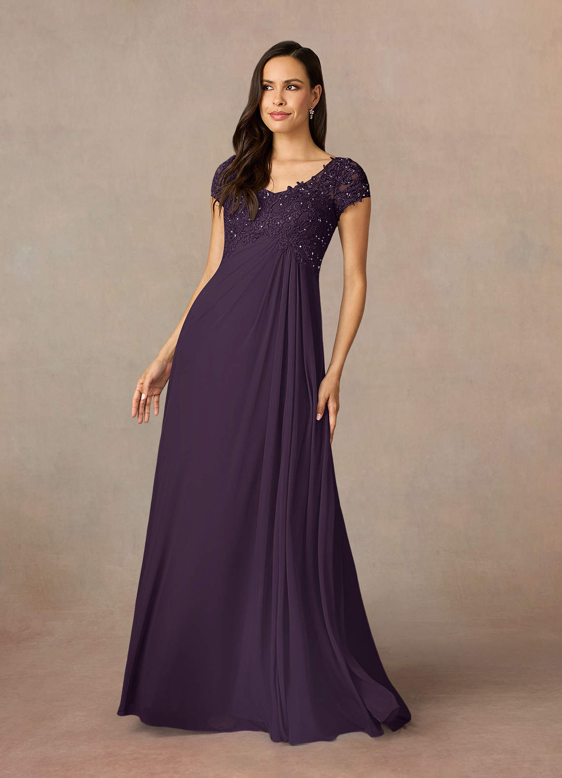Plum A-Line V-Neck Sequin Lace Lace Dress