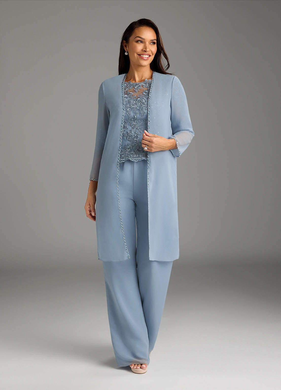 Dusty Blue Jumpsuit/Pantsuit Sequins Chiffon Dress