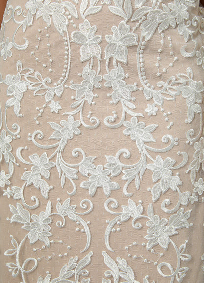 Diamond White Champagne Sheath V-Neck Sequins Lace Dress