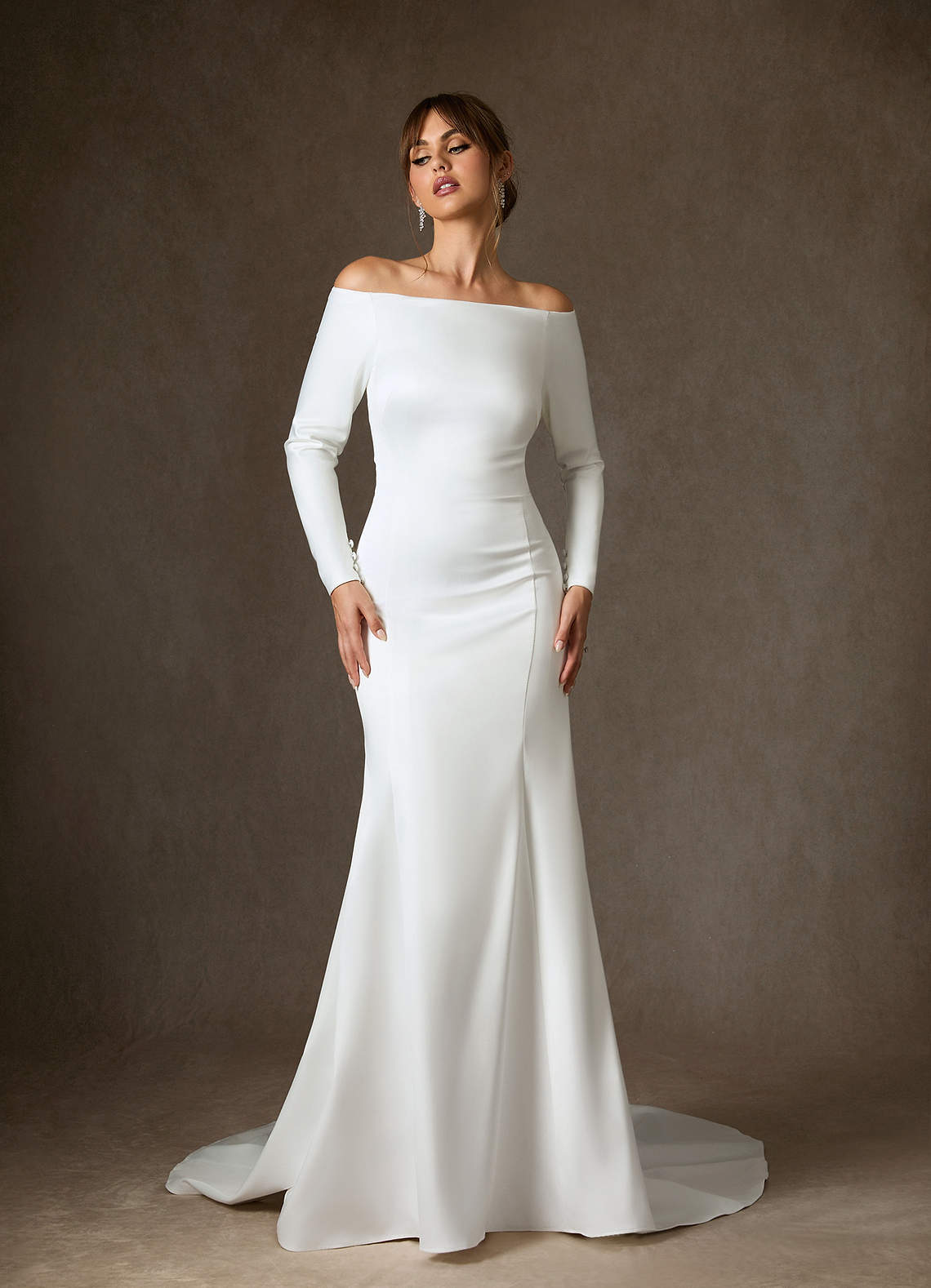 Diamond White Mermaid Off the Shoulder Satin Dress