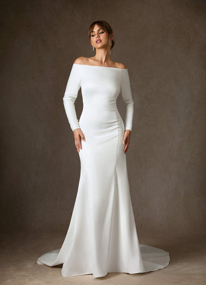 Diamond White Mermaid Off the Shoulder Satin Dress