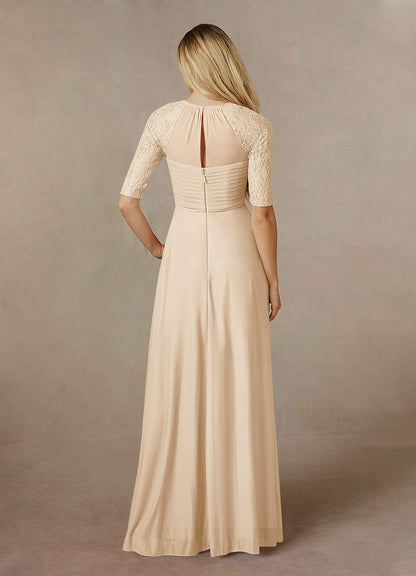 Champagne A-Line Lace Mesh Dress