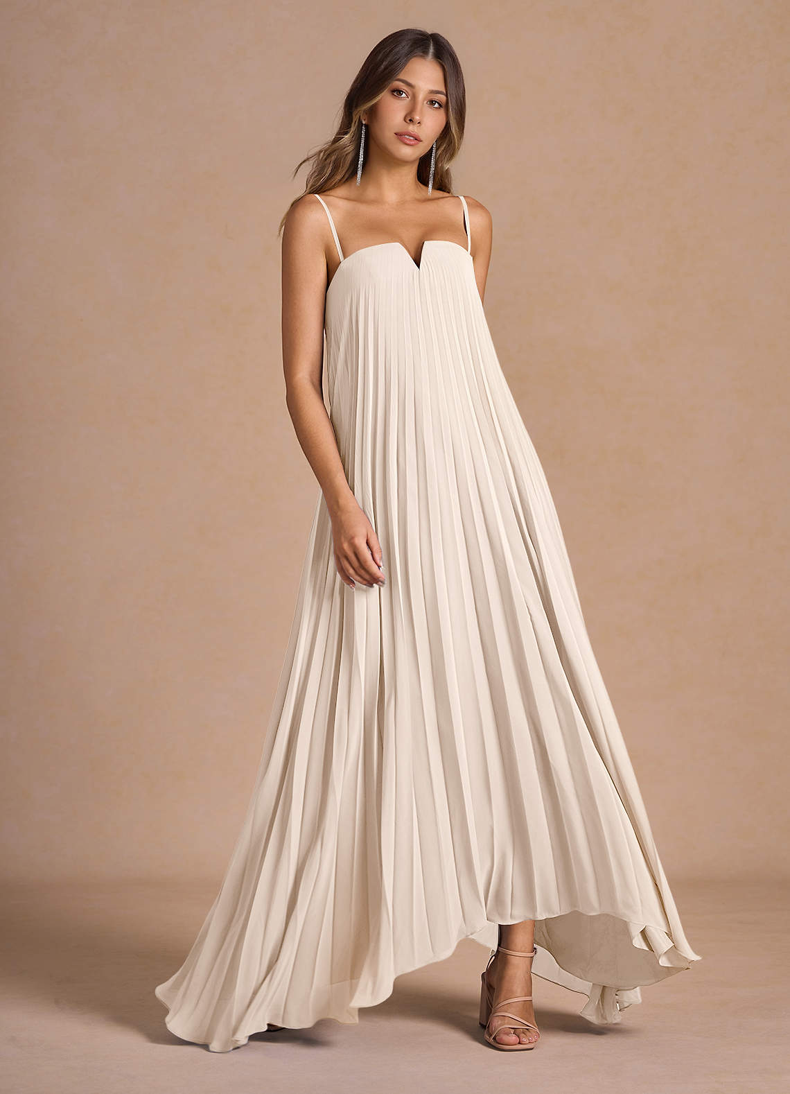 Nahla Cream Allover Pleated Maxi Dress  Dress
