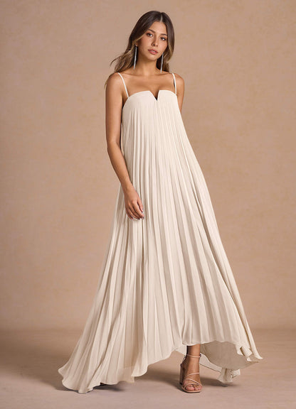Nahla Cream Allover Pleated Maxi Dress  Dress