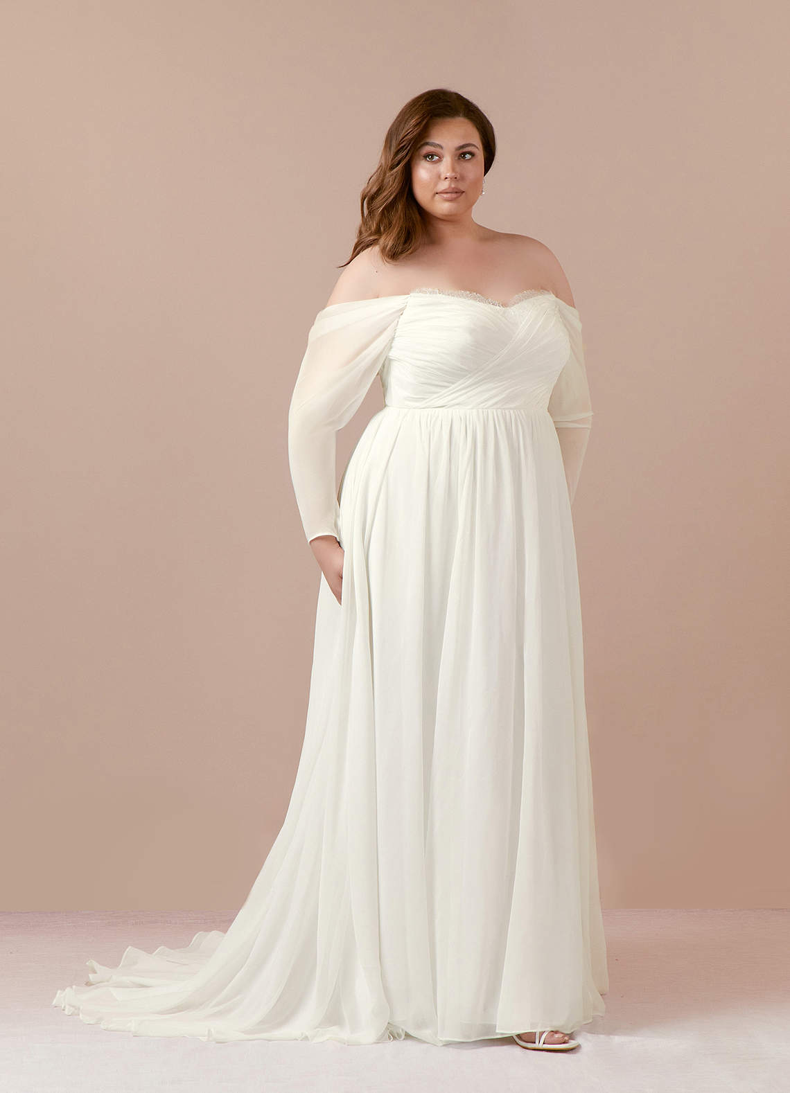Cream A-Line Sweetheart lace Chiffon Dress