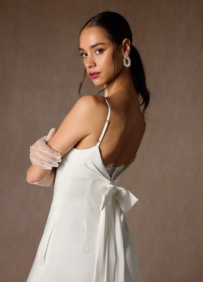 Diamond White Pant Styles V-Neck Pleated Crepe Back Satin Dress