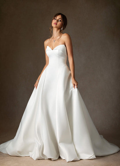 Diamond White A-Line Strapless Satin Dress