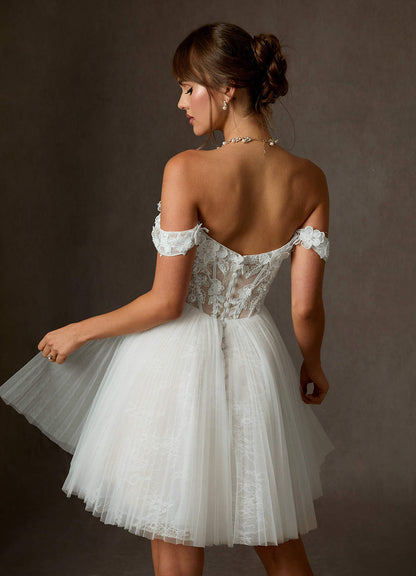 Diamond White Ball-Gown Off the Shoulder Lace Dress