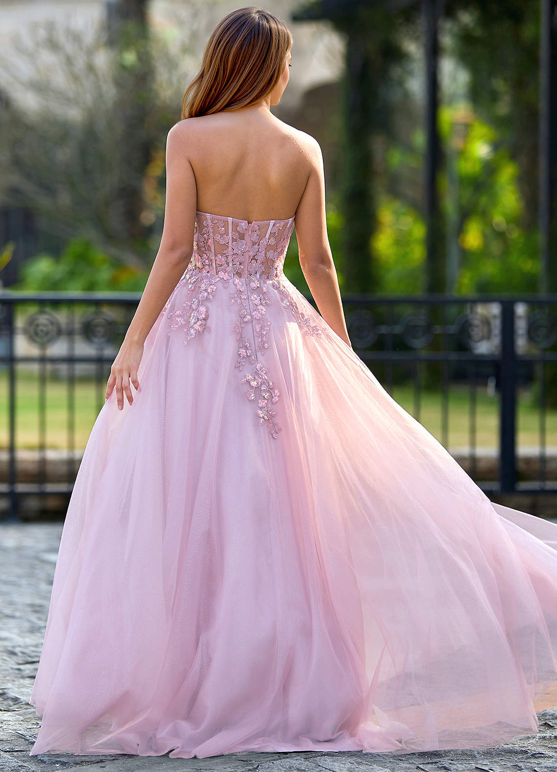 Faye Pink Sequins Corset Prom Dress