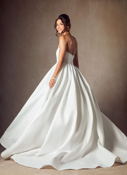 Diamond White Ball-Gown Strapless Matte Satin Dress