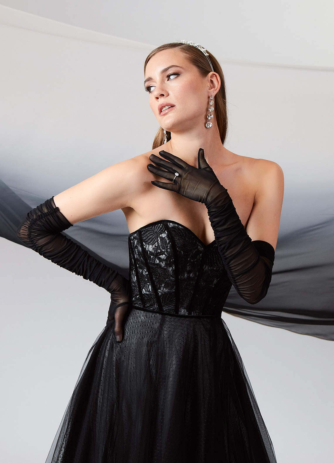 Black Diamond White Ball-Gown Lace Tulle Dress