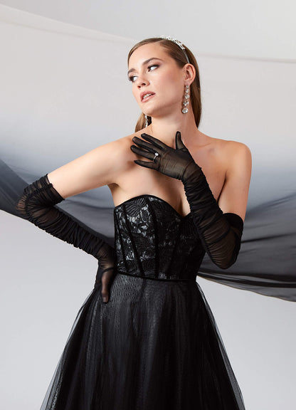 Black Diamond White Ball-Gown Lace Tulle Dress