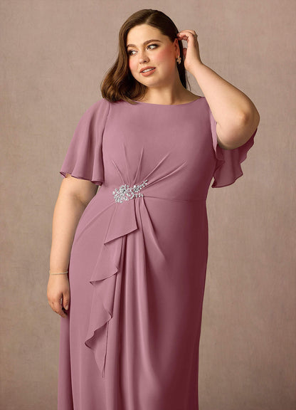 Vintage Mauve Sheath Beaded Chiffon Dress
