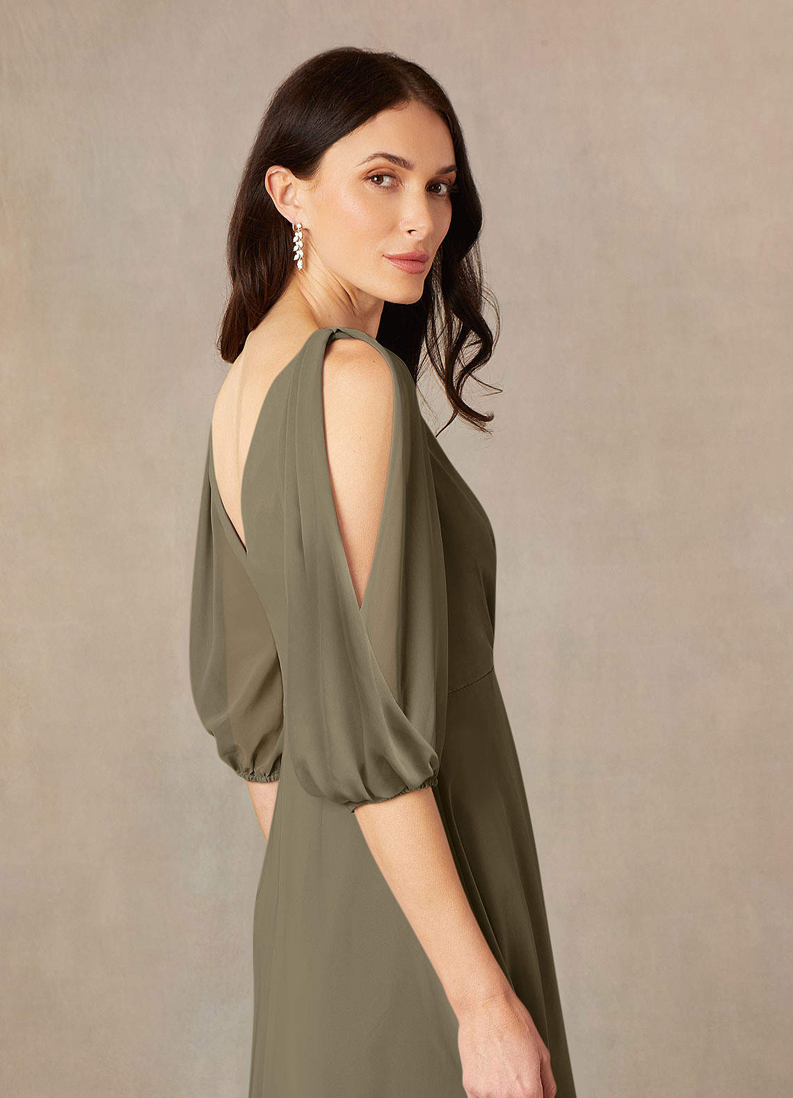 Willow Green A-Line V-Neck Ruched Chiffon Dress