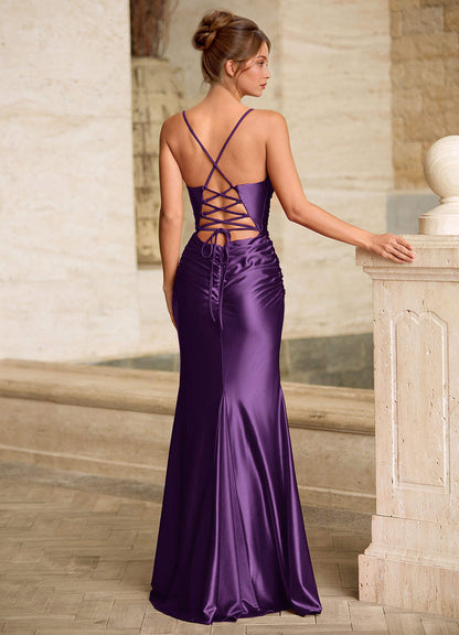 Scarlett Grape Backless Lace-Up Mermaid Prom Dress  Dress