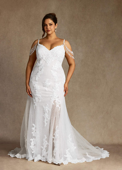 Diamond White Mermaid Sequins Tulle Dress
