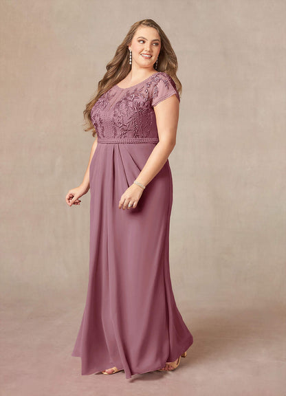 Vintage Mauve A-Line Lace Chiffon Dress