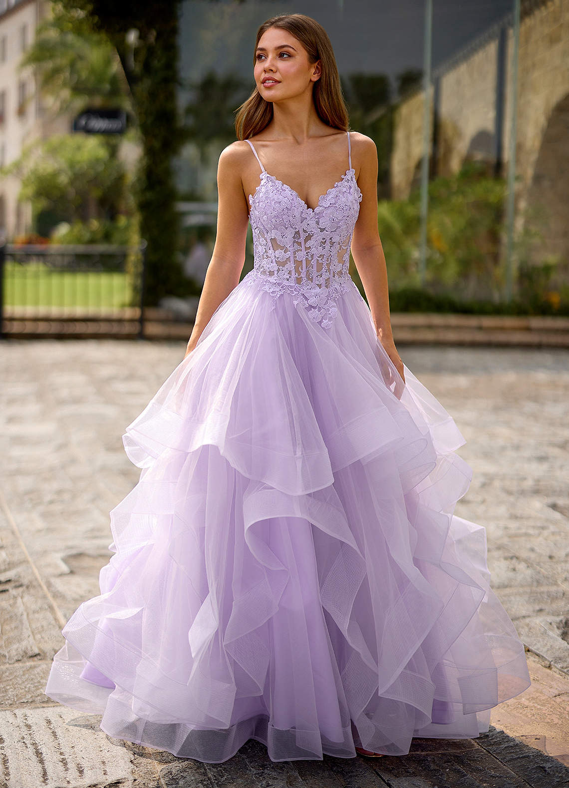 Spitze Purple Sheer Lace Prom Dress