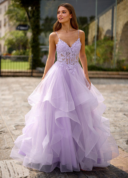Spitze Purple Sheer Lace Prom Dress