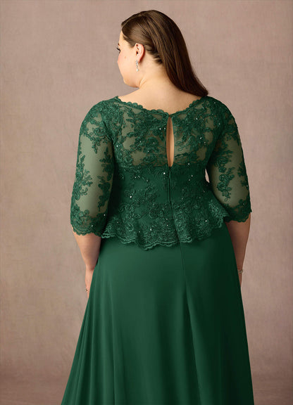Dark Green A-Line Boatneck Sequins Chiffon Dress