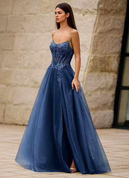 Brilliance Navy Glitter Prom Dress